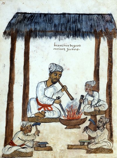 Ferreiros brâmanes (religião hindu). Manuscrito português do século XVI. Roma Bibl. casanatense de Portuguese School
