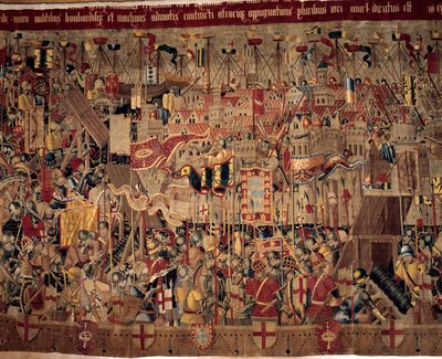 Conquete de África: "A captura de Asilah (Arzila) em Marrocos em 1471 pela frota portuguesa" Fragmento de uma tapeçaria da escola portuguesa do século XVI. Lisboa, Museu Nacional de Arte Antiga de Portuguese School