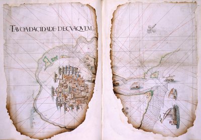 Algodão Tibério D. IX, ff.36v-37 Cuaquem e o Golfo Pérsico, ilustração do 