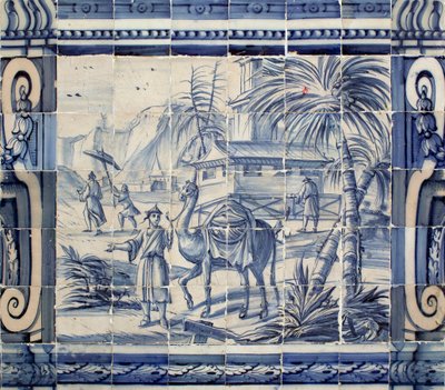 Cena com um camelo na Ásia - Azulejos, faiança pintada de Portuguese School
