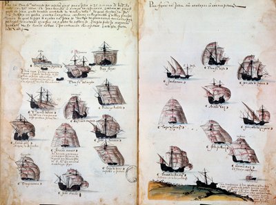 Navios de guerra. Memórias das armadas de Portugal sob o reinado de D. Manuel I (1469 - 1521). Manuscrito de 1505. Paris. BN de Portuguese School