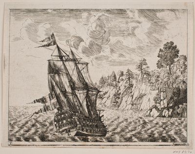 Navio de guerra dinamarquês em uma costa rochosa de Poul Isac Grønvold
