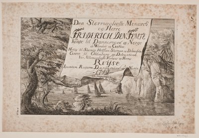 Página de título para a jornada do rei Frederik V pela Dinamarca e Noruega 1749 de Poul Isac Grønvold