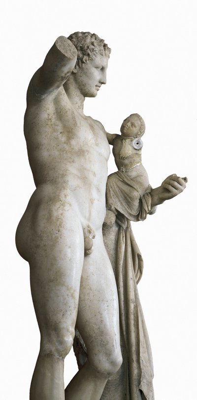 Hermes carregando a criança Dionísio, c. 330 a.C. (mármore) de Praxiteles