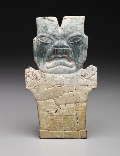Placa antropomórfica, possivelmente a serpente de fogo, período pré-clássico, 800-400 aC (serpentina e cinábrio) de Prehistoric Prehistoric