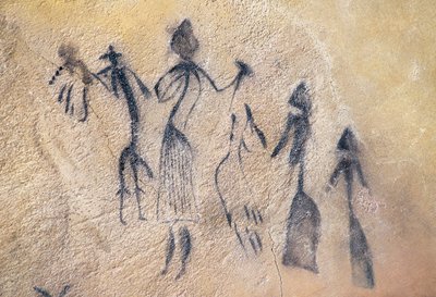 Dança fálica de tipo estilizado-naturalista, arte mesolítica (pintura mural) de Prehistoric Prehistoric