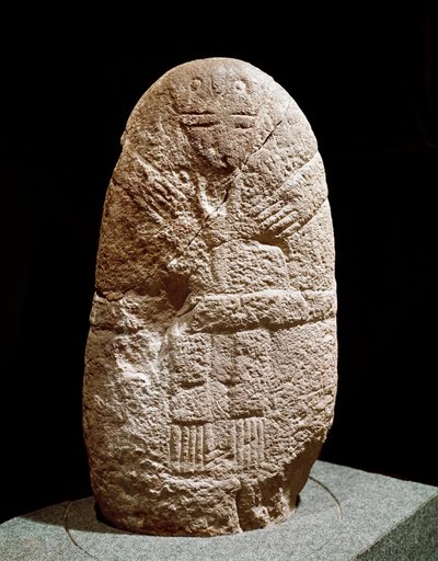 Pré-história: menhir de estatueta. Idade da pedra, neolítico. Saint Germain en Laye, Museu de Antiguidades Nacionais de Prehistoric Prehistoric