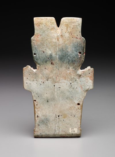 Reverso de uma placa antropomórfica, possivelmente a serpente de fogo, período pré-clássico, 800-400 aC (serpentina e cinábrio) de Prehistoric Prehistoric