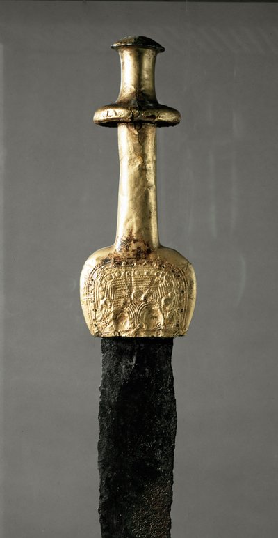 Espada de Guadalajara (Espanha), detalhe do cabo de ouro, período pré-histórico de Prehistoric Prehistoric