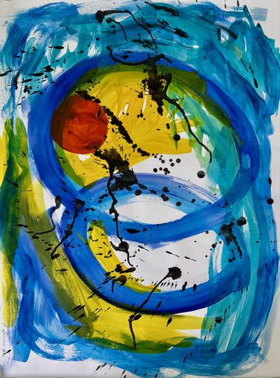 Abstrato Dinâmico em Azul e Amarelo de Preston Harmon