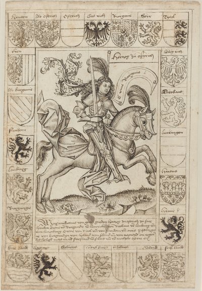 Maximiliano, Duque da Áustria, a cavalo de Primary Master of the Strassburg Chronicle