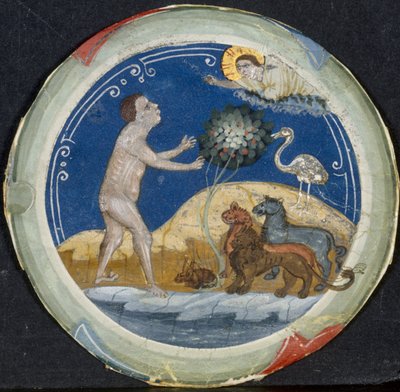 Medalhão da Fronteira de uma Bíblia Latina: O Sexto Dia da Criação, início de 1300. de Primo Miniatore di San Domenico