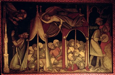 A História de Hezekiah, reconstrução de uma parede uma pintura originalmente na Câmara Pintada do Palácio de Westminster de Professor Ernest Tristram