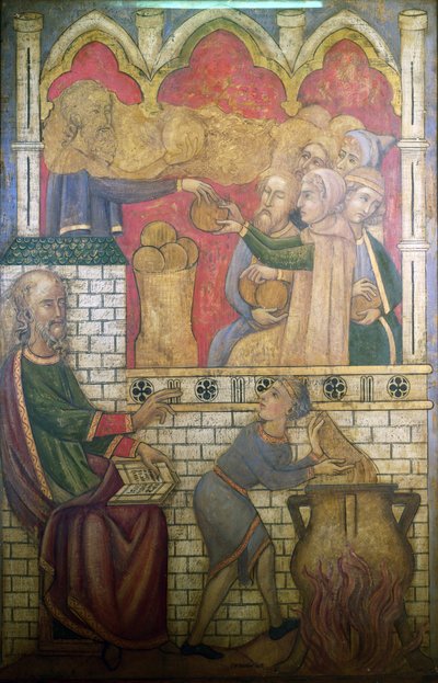 Os Milagres de Elisha, reconstrução de uma pintura mural na Câmara Pintada do Palácio de Westminster de Professor Ernest Tristram