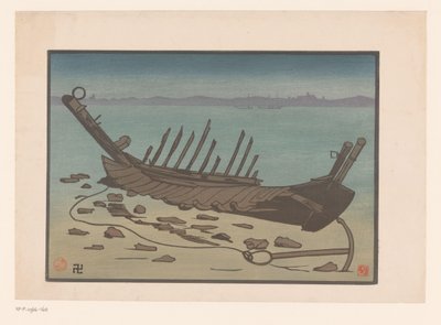 Naufrágio de barco a remos na praia em Cancale de Prosper Alphonse Isaac