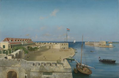 Entrada do porto de Willemstad com o Palácio do Governo de Prosper Crébassol (signed by artist)