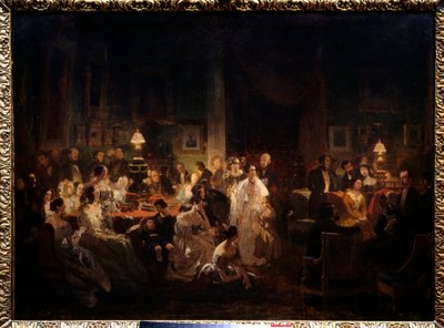 Horace Vernet partilha a descoberta do daguerreótipo na sala de estar de Monsieur Irisson (10 rue Antin, na noite de 10 de Agosto de Prosper Lafaye or Lafait