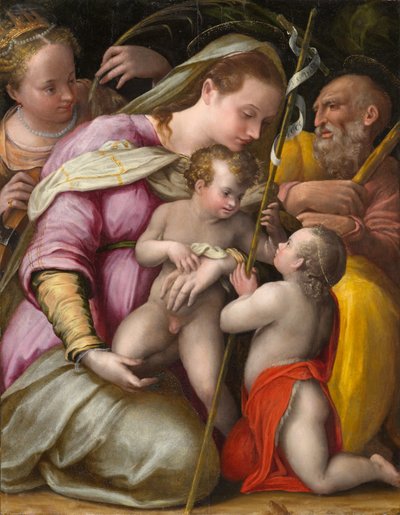 Sagrada Família com Santa Catarina de Alexandria e o Infante São João Batista, por volta de 1551-1556 (óleo sobre painel de álamo) de Prospero Fontana