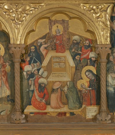 Políptico da Dormição da Virgem, detalhe de Jesus com os Doutores (tempera no painel) de Pseudo Jacopino di Francesco