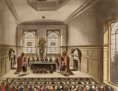 Salão de Cooper, Desenho de Loteria, do Microcosmo de Londres de Ackermann de Pugin and Rowlandson