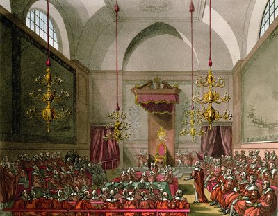 Câmara dos Lordes do "Microcosmo de Londres" de Ackermann de Pugin and Rowlandson