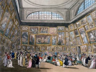 A Sala de Exposições na Somerset House, Londres Ackermann&39;s &39;Repository of Arts&39;, 1809 (aquatinta colorida) de Pugin and Rowlandson