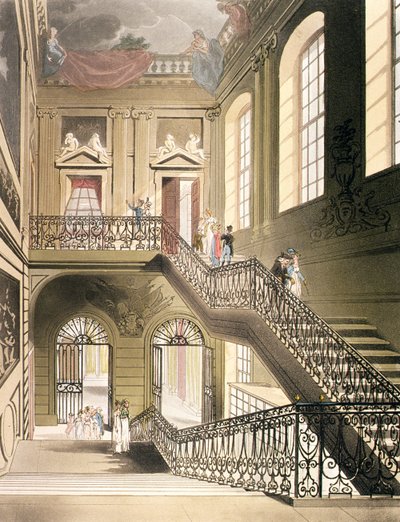 O Hall e a Escadaria do Museu Britânico do "Microcosmo de Londres" de Ackermann de Pugin and Rowlandson