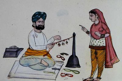 Silk Braid Maker, c.1890 (aguarela sobre papel) de Punjabi School
