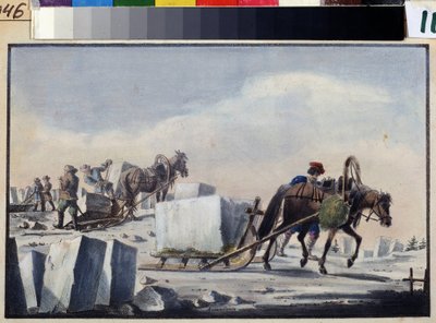 Quebra de gelo. Pintura de Pyotr Alexandrovich Alexandrov (1794-?). Aquarela e tinta sobre papel de Pyotr Alexandrovich Alexandrov
