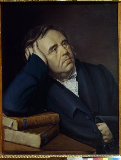 Retrato do fabulista Ivan A. Krylov (1769-1844) (retrato do fabulista I.A. Krylov). Trabalho de Pyotr Alexeevich Olenin (1828-1855), pastel sobre papel de Pyotr Alexeevich Olenin