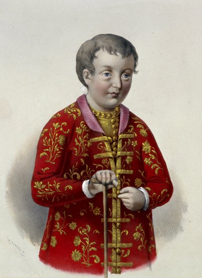 Grão-Duque Simeon Alexeievich (1665-1669) da Rússia (Tsarevich Simeon Alexeevich da Rússia). Obra de Pyotr Fyodorovich Borel (1829-1898), litografia por volta de 1860. Arte russa do século XIX, neo classicismo. Biblioteca Estatal Russa, Moscou. de Pyotr Fyodorovich Borel
