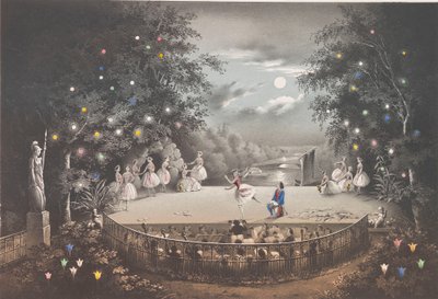O balé Naiad e Pescador de C. Pugni no pavilhão Pink, no Peterhof Park, 1851. de Pyotr Fyodorovich Borel
