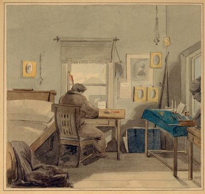 No trabalho. Na Casa Pavel Nashchokin, 1824 de Pyotr Fyodorovich Sokolov