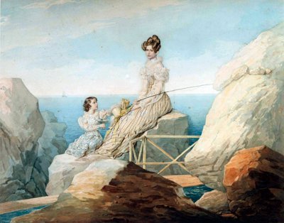 Imperatriz Alexandra Fyodorovna com a filha grã-duquesa Maria Nikolaievna da Rússia, década de 1820. de Pyotr Fyodorovich Sokolov