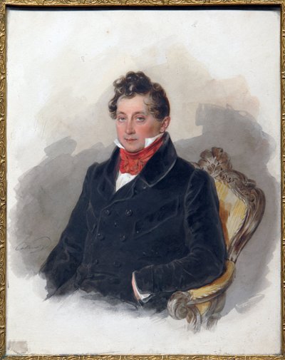Portrait du decembriste (ou decabriste) Mikhail Vielgorsky (1788-1856). (Retrato do decembrista M. Vielgorsky). Oeuvre de Pyotr (Piotr) Fyodorovich Sokolov (Pierre Sokolov) (1791-1848), aquarelle sur papier, vers 1840. Arte rússe 19 siecle, romantismo. de Pyotr Fyodorovich Sokolov