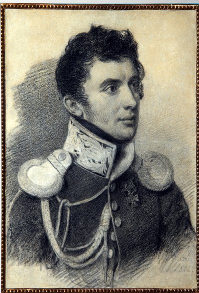 Retrato do dezembrista (ou decabrista) Nikita Muravyov (1797-1843). (Retrato do dezembrista N.Muravyov). Obra de Pyotr (Piotr) Fyodorovich Sokolov (Pierre Sokolov) (1791-1848), lápis e pastel sobre papelão, 1822. Arte russa, século 19, romantismo. AP de Pyotr Fyodorovich Sokolov