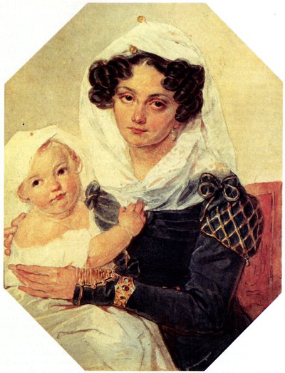 Retrato da condessa Maria N. Volkonskaya 1805-1863 com o filho Nikolay, 1826 de Pyotr Fyodorovich Sokolov