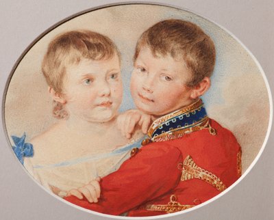 Retrato do príncipe herdeiro Alexander Nikolayevich e da grã-duquesa Maria Nikolaevna em crianças, 1825 de Pyotr Fyodorovich Sokolov