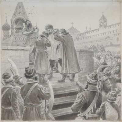 Ilustração do poema A Canção do Mercador Kalashnikov de M. Lermontov de Pyotr Ivanovich Korovin
