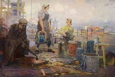 Estaleiro de Sormovo Vermelho, Gorky (litografia a cores) de Pyotr Ivanovich Kotov