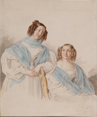 Retrato das Irmãs Condessas Antonina Dmitrievna 1813-1891 e Lidia Dmitrievna 1815-1882 Blud de Pyotr Petrovich Sokolov