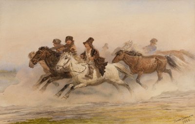 A Ronda Noturna. Ilustração para esboços de um álbum de caçador por I. Turgenev, 1867 de Pyotr Petrovich Sokolov