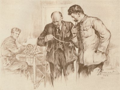 Lenin e Stalin no Direct Wire, 1918, 1939. de Pyotr Vasilyev