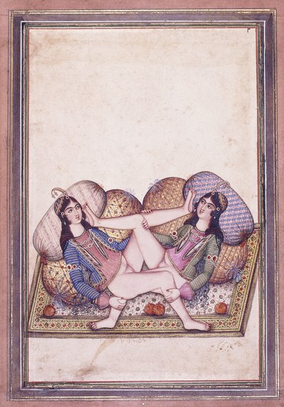 Uma cena erótica, meados do século 19 de Qajar School