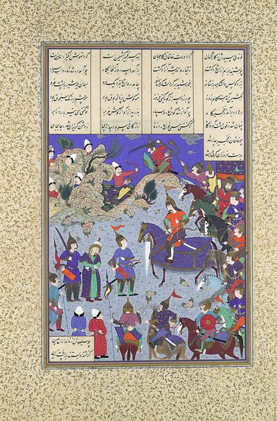 O cativo Khaqan antes de Bahram Gur, Folio 578r do Shahnama..., ca. 1530-35. de Qasim ibn 