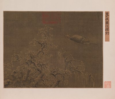 Pescar sozinho num rio gelado de Qing Dynasty Chinese School