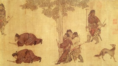 Cena de caça de Qing Dynasty Chinese School
