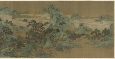 Paisagem do rio em azul e verde, do século XVII ao XVIII de Qing Dynasty Chinese School