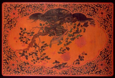 Tampo da Mesa, período Kangxi (1662-1722) (madeira laqueada e tecido de cânhamo) (ver também 272135) de Qing Dynasty Chinese School
