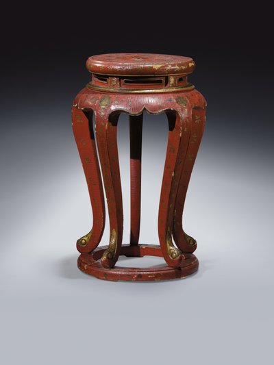 Jardinière (lacado em vermelho com detalhes em ouro, marrom e verde) de Qing Dynasty Chinese School